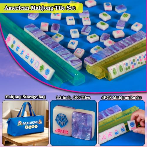 Juego de Mahjong Americano Starry Blue con 160 azulejos de acrílico 6