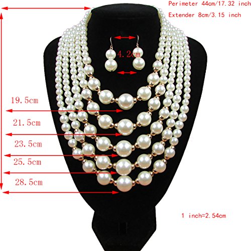 Yuhuan N3110 Women Elegant Pearl Jewelry Bead Cluster Collar Bib Choker Necklace And Earrings Set thumb #6