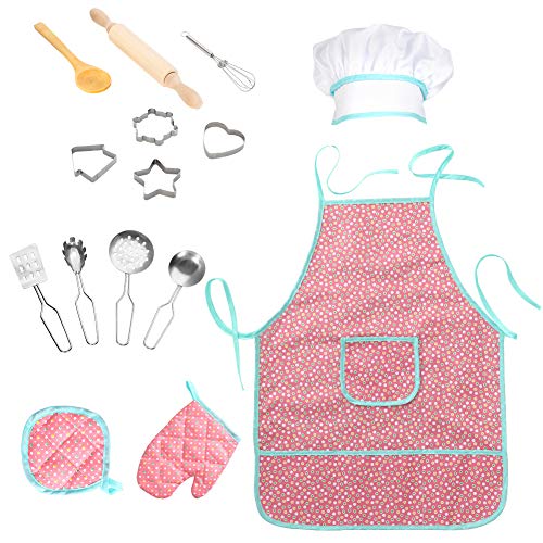 FunsLane Waterproof Apron 15Pcs Chef Set for Kids with Chef Hat and Other Accessories, Cooking Costume Play Set for Toddler Career Role Play Pretend Play Gift, Kitchen, Art Painting, Classroom FunsLane Waterproof Apron 15Pcs Chef Set for Kids with Chef Hat and Other Accessories, Cooking Costume Play Set for Toddler Career Role Play Pretend Play Gift, Kitchen, Art Painting, Classroom