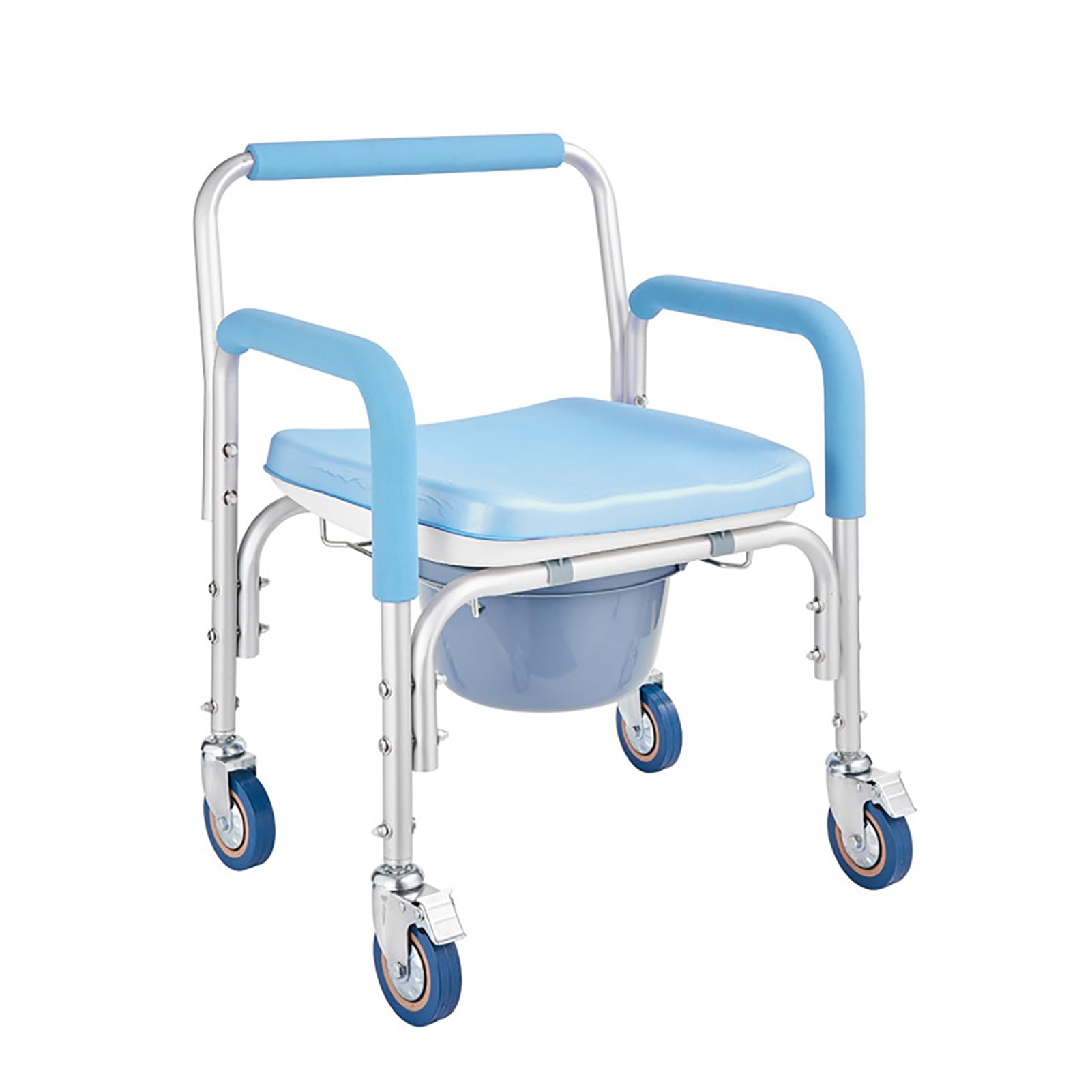 Silla de ducha móvil con ruedas y asiento acolchado para mayor movilidad y comodidad