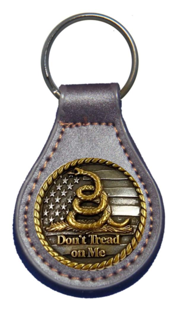 Don't Tread On Me Gadsden Flag leather key fob or keychain Brown