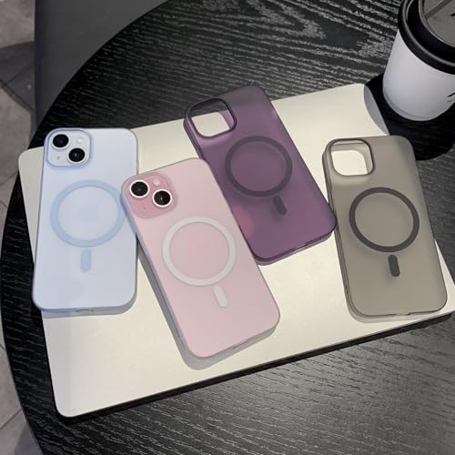 Image of DIZORO Matte Case for iPhone 15 Compatible with MagSafe, Camera Lens Full Protection, Shockproof Translucent Frosted TPU Soft Phone Cover, Anti-Fingerprint (Sky)