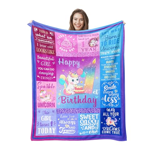 Pozevan 1 Year Old Girl Birthday Gift Blanket, 1st Decorations Gifts, First Birthday Blanket for Girls 50