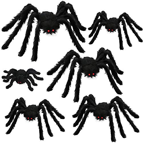 Comken 6 PCS Large Halloween Realistic Hairy Spiders Set, Halloween Spider Decorations, Halloween Spider Set for Indoor Outdoor Yard Haunted House Decorations Party Supplies