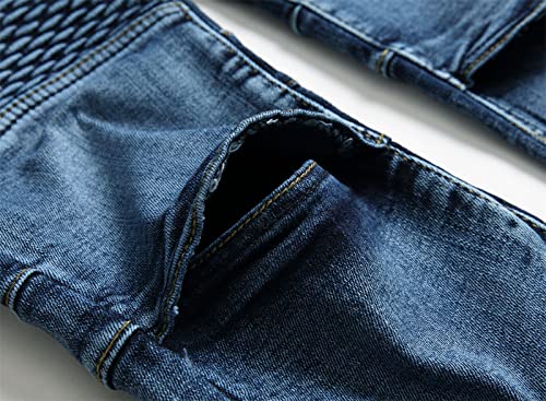 Men's Slim Fit Moto Biker Jeans Distressed Skinny Fit Stretch Denim Pants Vintage Comfy Washed Straight Jean4