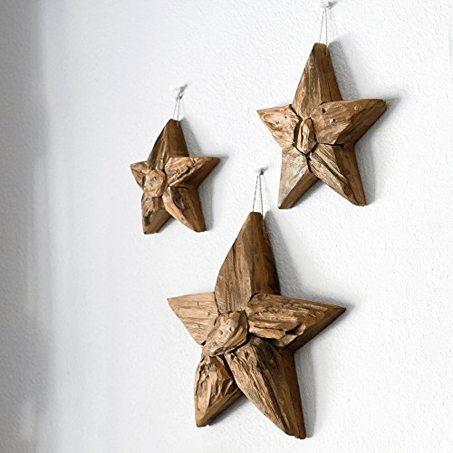 Garden Age Supply Natural Driftwood Teak Wall Decor Star - Round Set of 3