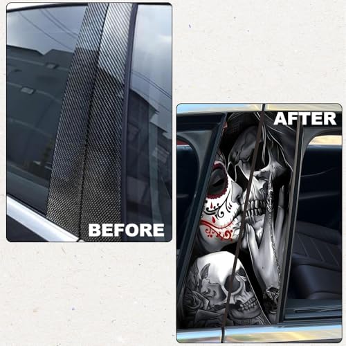 Image of Blueshyhall 2PCS Car B-Pillar Vinyl Decals, Skull Couple Personalized Vehicle Door Pillar Sticker, Waterproof Sun Protection Scratch Cover