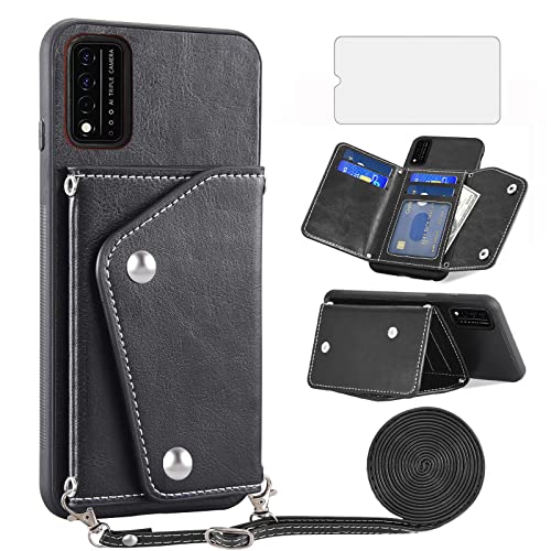 Coque T-Mobile Revvl V+ 5G noire antichoc et porte-carte de crédit