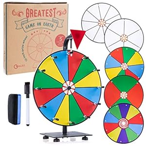 5 in 1 Tabletop Prize Wheel Spinner – 12″ Carnival Games Smooth Spinning Wheel for Prizes, Raffle – Portable Dry Erase Spin the Wheel Game with Stand, Marker Pen & Eraser – Color & White Wheel Faces