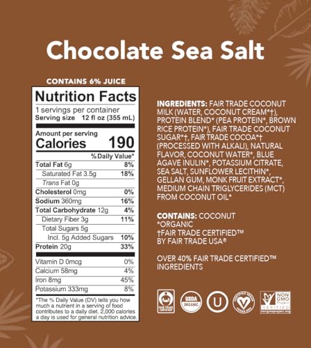 Aloha ALOHA-12PKRTDCHOCSS Organic Plant Based Chocolate Sea Salt Protein Shake W/Mct Oil thumb #1