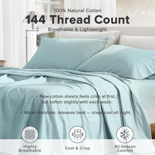 Image of Comfort Spaces 100% Cotton Percale Sheets King Sheet Set 4 Pcs, Light Blue
