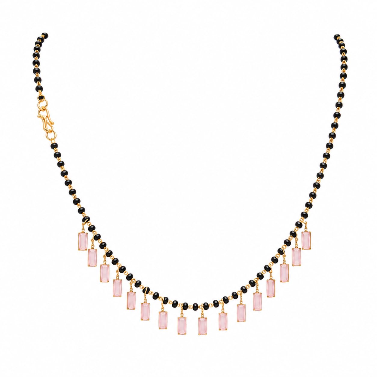 Yashasvi Collections Gold Plated Black Bead Mangalsutra for Women | Pink Crystal Charm Short Necklace | Traditional Daily Wear Mangalsutra | 18 Inch-image-17