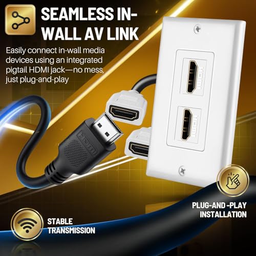 TNP 2 Port HDMI Wall Plate, Dual Pass-Through Outlet with Pigtails, White - image 5