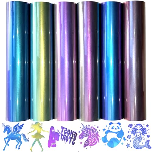 Image of Chameleon HTV Chameleon Heat Transfer Vinyl Chameleon Vinyl 6 Sheets 30.5x25cm Iron on Vinyl for Cricut T-Shirts DIY Design, Easy to Cut and Weed, Silhouette Cameo Heat Press Machine