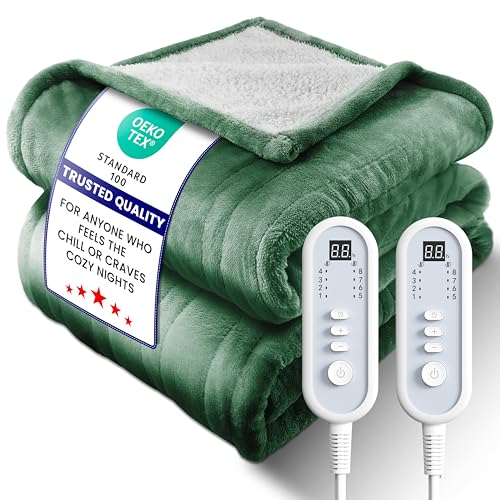 Electric Heated Blanket King, Ultra‑Cozy Premium Flannel & Sherpa, Even Heat Distribution & Stable Temp, 1–10H Auto‑Off, 8 Temps (86–125.6°F), Overheat Protection, Ideal Gifts for Grandma