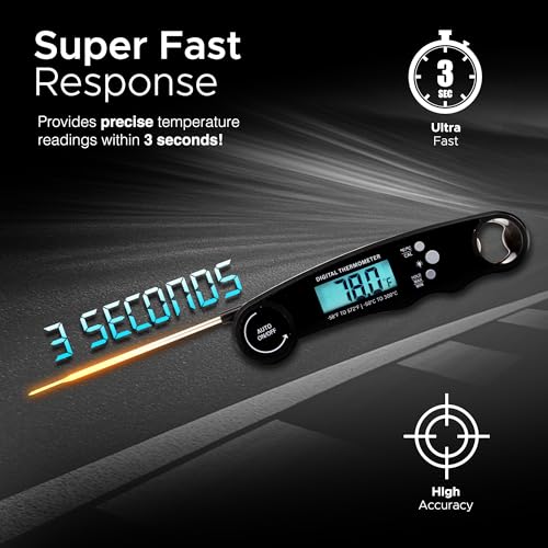 Keplin Meat Thermometer - Instant Read Food Thermometer with Backlight LCD, Foldable Design, Auto Turn Off, Magnet, Fast 3-Second Response, Temperature Range 0-150°C, Includes Bottle Opener - Black - Image 3