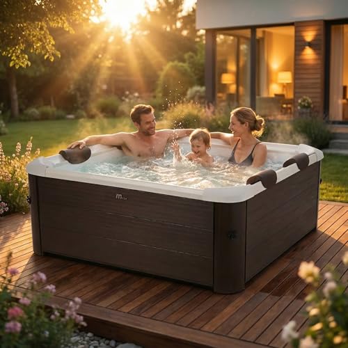 Miweba Vasca Idromassaggio MSpa Tribeca con Parete Esterna Rigida | Controllo tramite App | Spa per 6 Persone | 160x160x65 cm | 120 Getti Massaggianti | Utilizzo Tutto l’Anno, Adatta all’Inverno