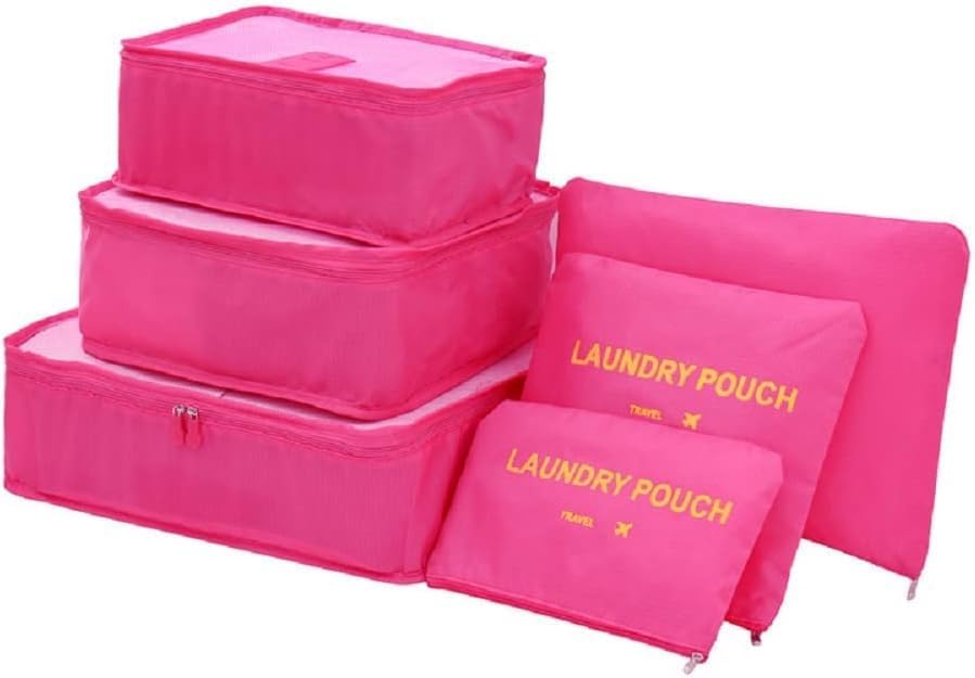 Image of Travel Organizer Pouch Set of 6, Space Saver Packing Cubes for Suitcase, Clothes, Underwear, Socks and Shoes (PINK)