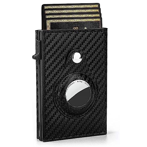 LIN KANG AirTag Wallet, Mens Wallet Card Holder for AirTag, Smart Slim Wallet Compatible with Apple Air Tag, RFID Blocking, Carbon Fiber Minimalist Wallet - 9-14 Card Capacity | ID Window | Cash Slot