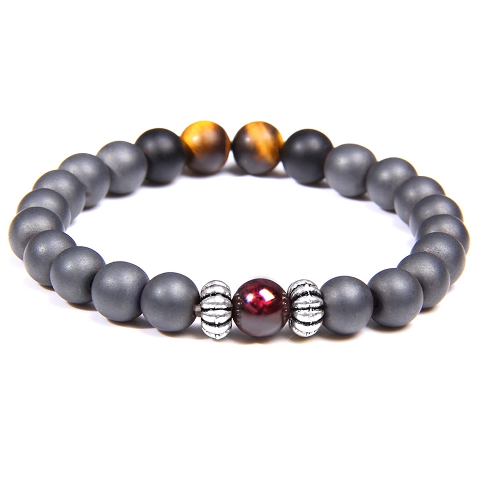 Naturstein-Armband, Herren-Armbänder, natürlicher Granat-Perlen-Armband für Frauen, rotes Stein-Armband, versilbert, Yoga-Balance, Paar-Schmuck, Geschenk, Armband-Schmuck