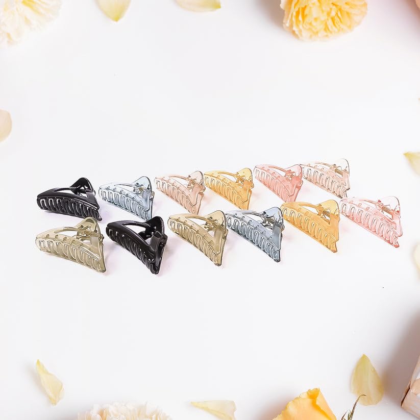 Image of Triangle Plastic Hair Claw Clips for Women and Womens, Strong Grip Non Slip Hair Clutcher for Daily Hair Styling, Assorted Colors, Pack of 12 Pieces