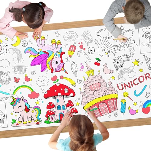AYESY Nappe à Colorier，180 * 76cm Licorne Papier Dessin DIY Géant Coloriage Affiche Jeux d'anniversaire, Activités