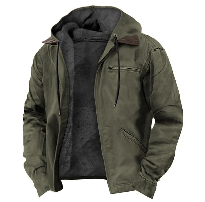 Mens Winter Hoodies Heavyweight Sweatshirt Drawstring Zip Up Tactical Jacket Fleece Lined Coats Thicken Warm Outwear
