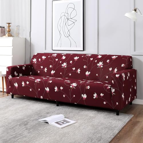 Image of HOKIPO 95% Polyester, 5% Spandex Stretchable Elastic Cover For Sofa 4 Seater (Ar-4096-D11, Red)