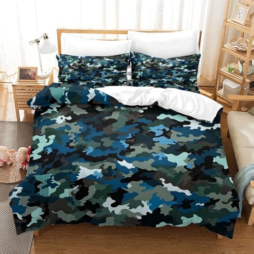 Parure de lit microfibre single avec housse de couette camouflage 3D