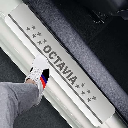 Image of AC Door Sill /Foot Step Stainless Steel Scuff Plate Plates Compatible with Skoda Octavia (Set of 4 Pcs)