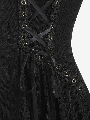 ROSE GAL Rosegal Women Plus Size Hooded Lace-up Front Zipper High Low Maxi Coat Gothic Longline Coat Overcoat Outwear4