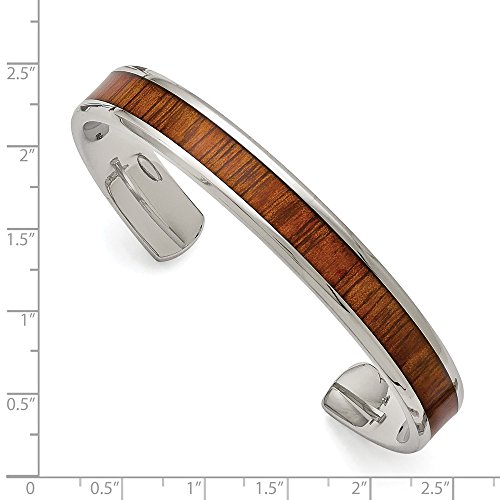Black Bow Jewelry Men's 10Mm Stainless Steel & Red/Orange Wood Inlay Cuff Bracelet #TOP1