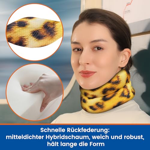 Willcom Nackenstütze für Nackenschmerzen Unterstützung, Weich Halskrause für Schlafen, Wirbel Ausrichten und Stabilisieren, Entlastet Druck in der Wirbelsäule (Leopardenmuster, Medium, 29-35CM)
