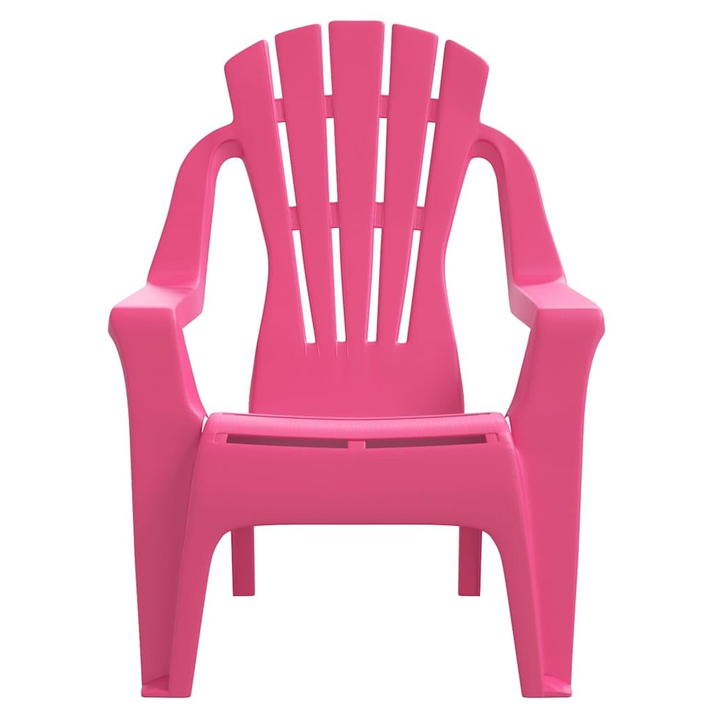 Kinder-Gartenstühle 2 Stück Rosa 37x34x44 cm aus Polypropylen mit Holzoptik, stapelbar und wetterfest, mit Rückenlehne und Armlehne für Balkon, Terrasse, Outdoor und Camping