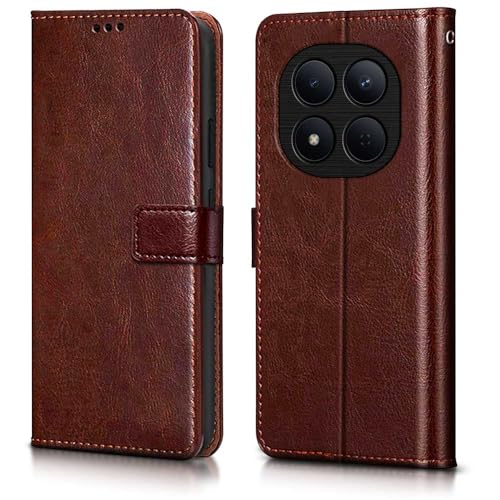 Image of WOW IMAGINE Shock Proof Flip Cover Back Case Cover for Redmi Note 15 Pro 5G (Flexible | Leather Finish | Card Pockets Wallet & Stand | Brown)