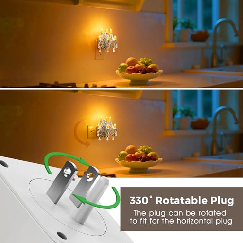 Image of L LOHAS LED Night Lights Plug into Wall,2 Pack,Crystal Chandelier Candle | Nightlight with Dusk to Dawn Sensor,Brightness Adjustable,Amber,Rotatable Plug for Bathroom