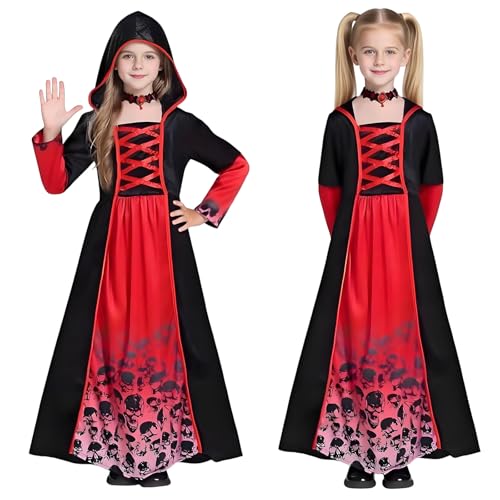 Ajuanbazha Fantasia de vampiro para menina, vestido gótico de vampira, fato de princesa vampiro para Halloween, carnaval, cosplay e festas temáticas
