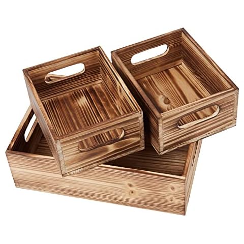 Wood Storage Crates with Cutout Handles,Rectangular Decorative Wooden Storage Cube /Basket/ Bins Organizer for Party, Office, Bedroom, Kitchen, Closet (3 packs) Cover
