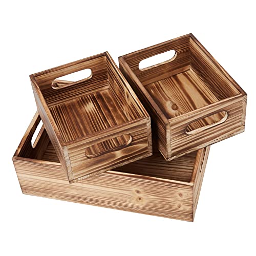 Wooden Crate Stackable Decorative Wood Crates set of 3 for