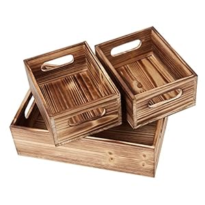 Wooden Crate Stackable Decorative Wood Crates set of 3 for Storage Display Rustic Nesting Box Basket Home Decoration Boxes Container Bin with Handles Farmhouse Decor with Natural Wood Aroma LMS