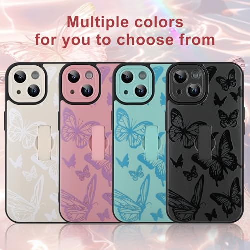 Image of for iPhone 15 Case with Finger Strap Holder, Cute Cool Butterfly Print Pattern Design for Women Girls, Shockproof Anti Scratch Hand Kickstand Protective Cover, Pink