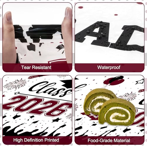 Image of Graduation Decorations Class of 2026 Tablecloth - 3 Pcs Plastic Congrats Grad Table Cloth, Graduations Table Cover for Graduation Party Decorations 2026 and Party Supplies, 54 inchx108 inch (Maroon and Black)
