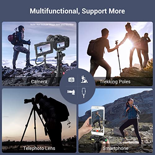 SmallRig Selection 78" Camera Tripod, Foldable Aluminum Tripod & Monopod, 360°Ball Head Detachable and Quick Release Plate, Payload 33lb, Adjustable Height from 18.5" to 78" for Camera, Phone - Thumbnail 2