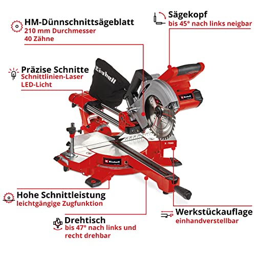 Einhell Akku-Zug-Kapp-Gehrungssäge TE-SM 36/210 Li-Solo Power X-Change (36 V, max. 65 mm x 310 mm...