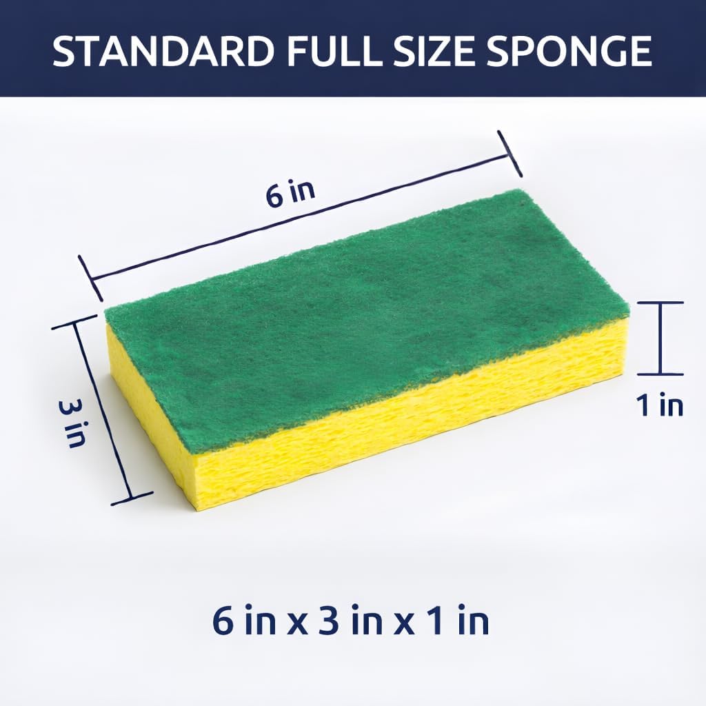 Full Size Dual-Sided Heavy Duty Cleaning Sponges – 40 Pack - Yellow Foam & Green Non-Scratch Scrub Pad – Individually Wrapped Commercial Dish & Surface Sponges for Kitchen, Restaurant & Janitorial Use