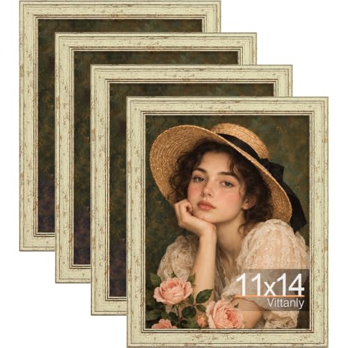 Vittanly 11x14 Picture Frames Set of 4, Vintage Photo Frames, Green Gold