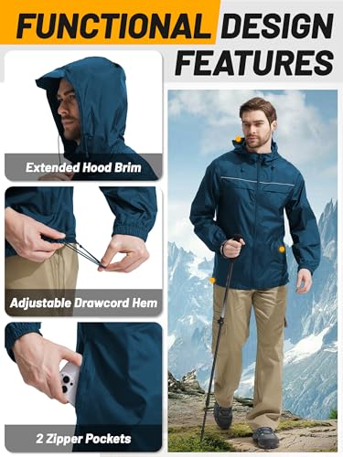 Image of SWISSWELL Mens Rain Jacket & Coats Packable Lightweight Waterproof Rain Shell Hooded for Golf Travel Hiking