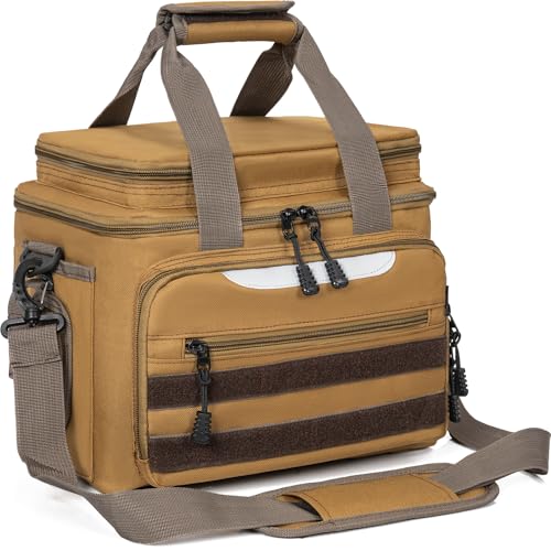 WELIDAY Fishing Tackle Bag for Fishing, Water Resistant Fishing Gear Storage Bag, Soft Tackle Box Storage Case for Saltwater or Freshwater (Khaki)