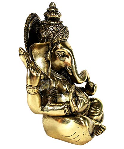 Estatua de Ganesha de 8 pulgadas en latón con acabado antiguo miniatura 6