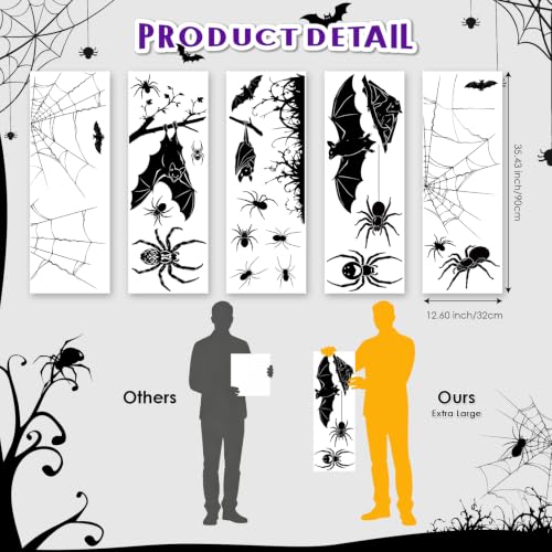 Image of AhfuLife Large Halloween Window Clings Decorations, 12.6 x 35.4 in, 5 Sheets Scary Bat Spider Cobweb Window Stickers Double‑Sided Extra Large Silhouette Reusable Decals for Halloween Home Party Indoor